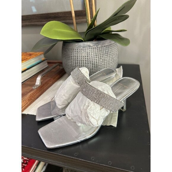 Black Suede Studio Cali SILVER Glitter Slide Sandal Womens Size 38.5 - Picture 5 of 14